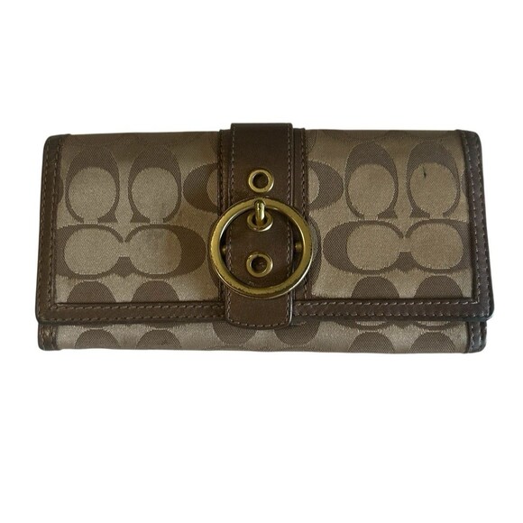 Coach Signature Buckle Browm Envelope Wallet Checkbook Card Slots 8 x 4 - Picture 1 of 10
